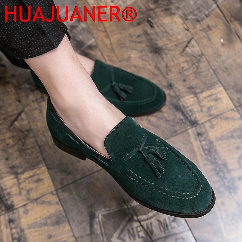 2025 New Spring Soft Suede Loafers for Men Tassel Slip On Leather Casual Shoes Yellow Moccasins Classic Business Shoes Luxury