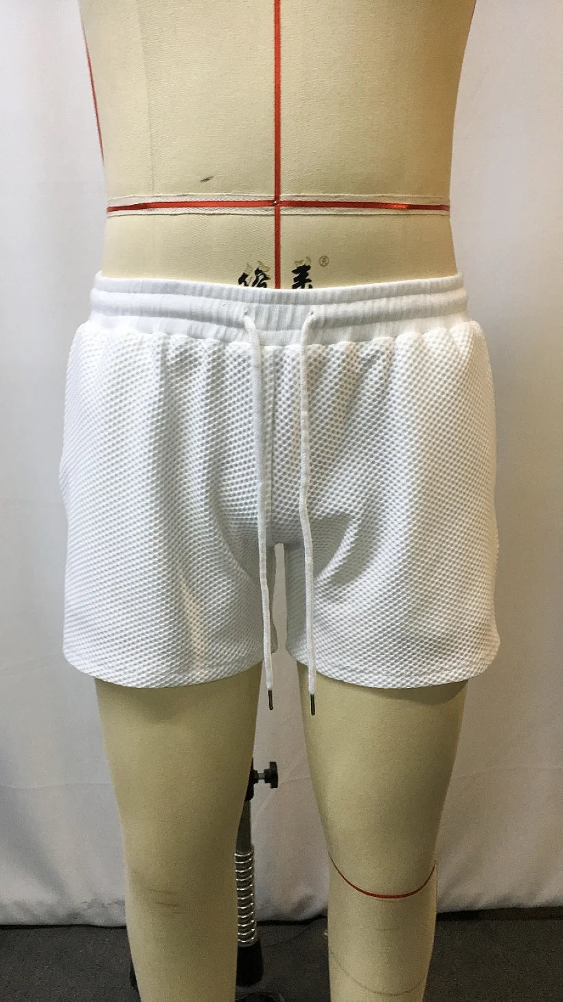 2025 Men's Oversized Stretch Waffle Shorts - Athletic Fitness, Casual Comfort, Elastic Waist, Lace-Up, Daily Basic Breathable Su