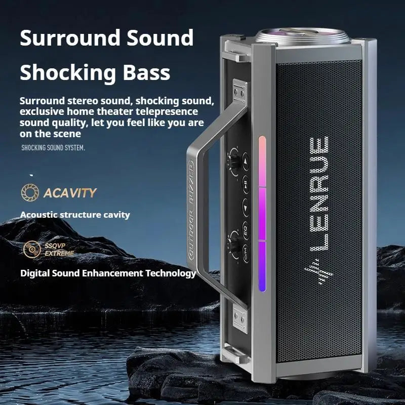 200W Powerful Colorful Light Effect Bluetooth Speaker with 2 Mic Portable Surround Sound Wireless Subwoofer Boombox Home Karaoke