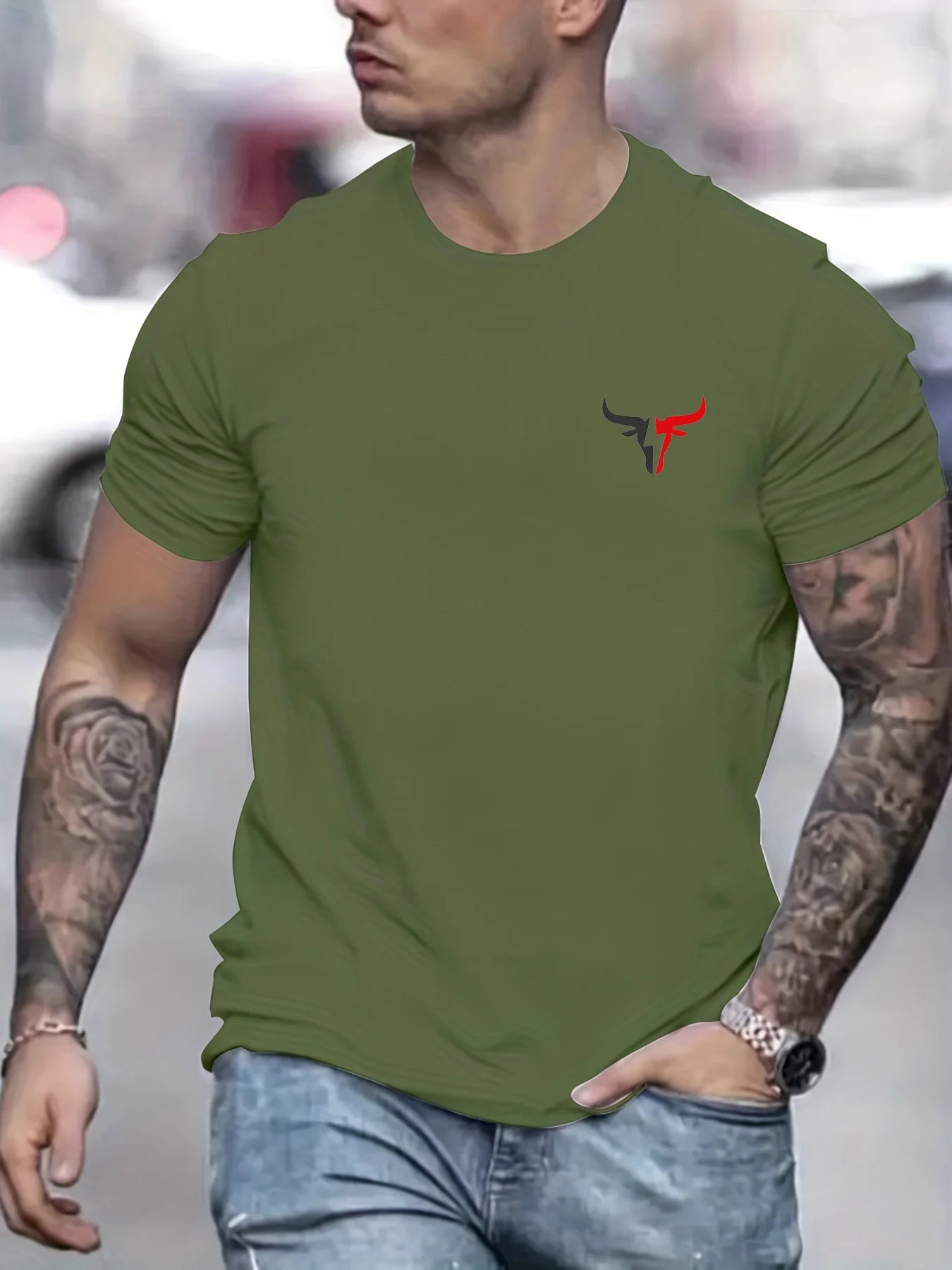Summer Men's 100% Cotton Casual Loose Size Bull Print Round Neck Short Sleeve T-shirt Top men's street clothing button up pullov