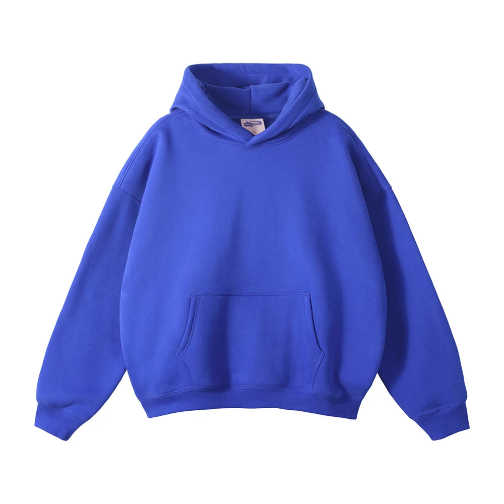 ZODF New Thick 350gsm Fleece Hooded Hoodies For Men Unisex Winter Oversized Loose Basic Solid Sweatshirts Pullovers Coats HY0631