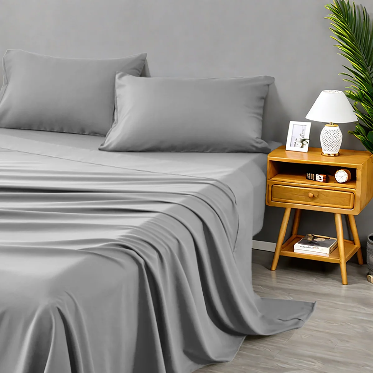 3/4Pcs soft solid color fashionable home bedding set, suitable for all seasons,1 fitted sheet, 1 flat sheet, 1/ 2 pillowcases