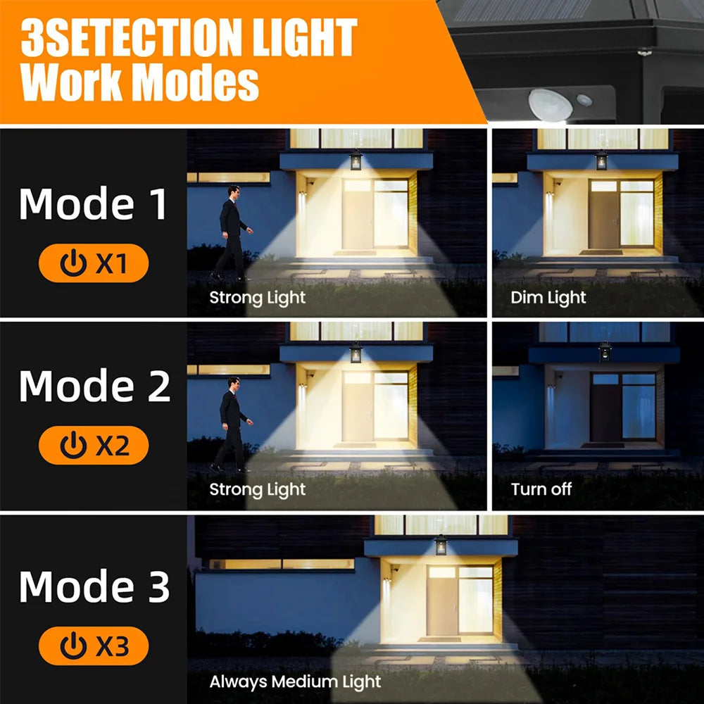 2pcs Solar Powered Wall Lanterns with 3 Modes Dusk to Dawn Motion Sensor LED Sconce Lights Exterior Front Porch Security Lamps