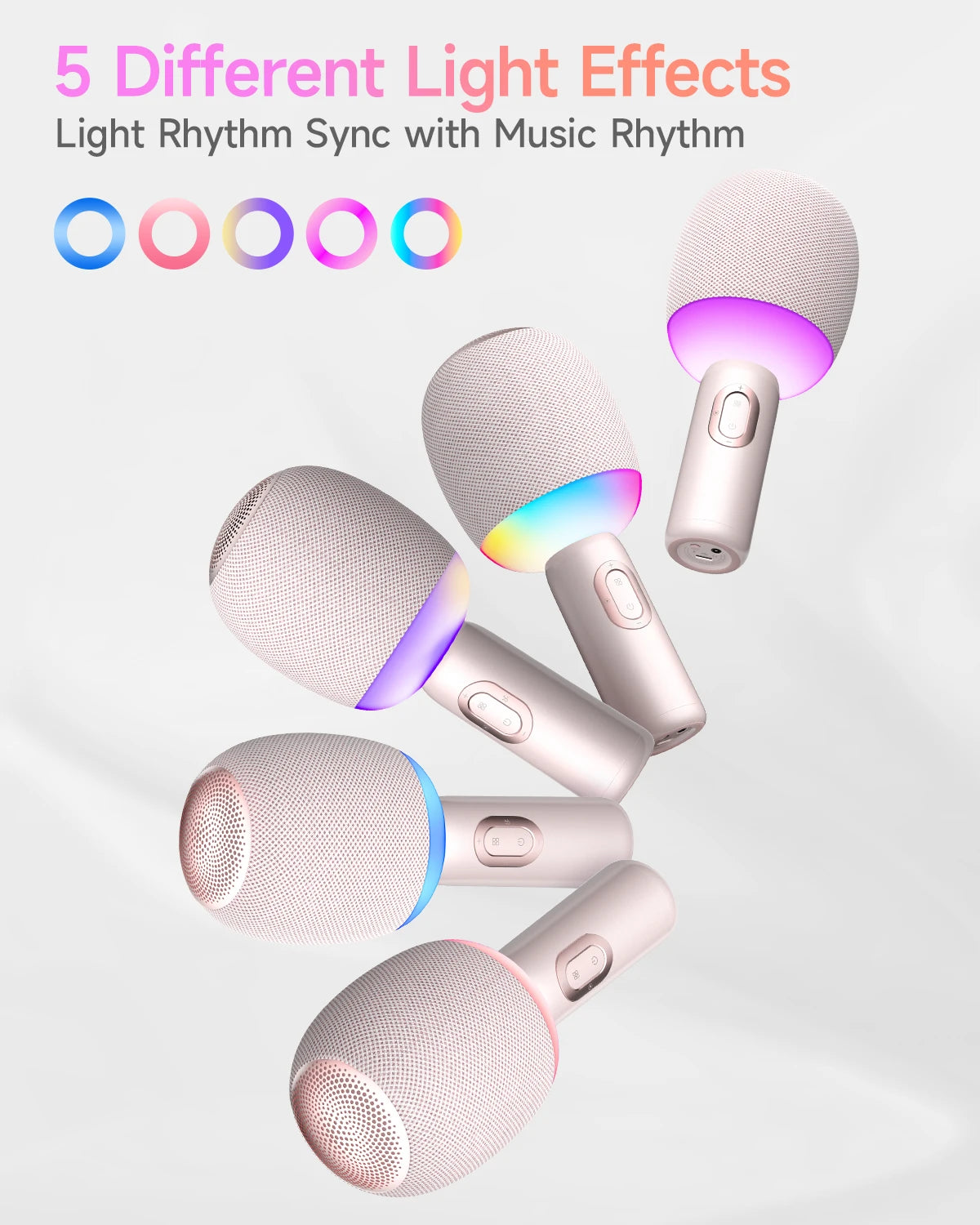 Wireless Bluetooth Karaoke Microphone, 5-in-1 Portable Handheld Mic Speaker with Dynamic Lights, Karaoke Microfono for Car