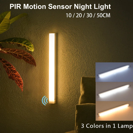 USB Rechargeable Wireless LED Bar Light with Motion Sensor Magnetic Night Light for Kitchen Portable Cordless Cabinet Lamp