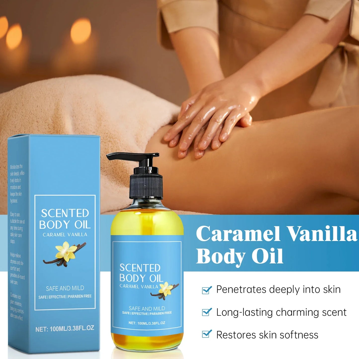 Vanilla Body Massage Oil Improve Moisturizing Relieve Stress Strengthen Essential Oils Nourishing Muscle Relaxing Body SPA Plant