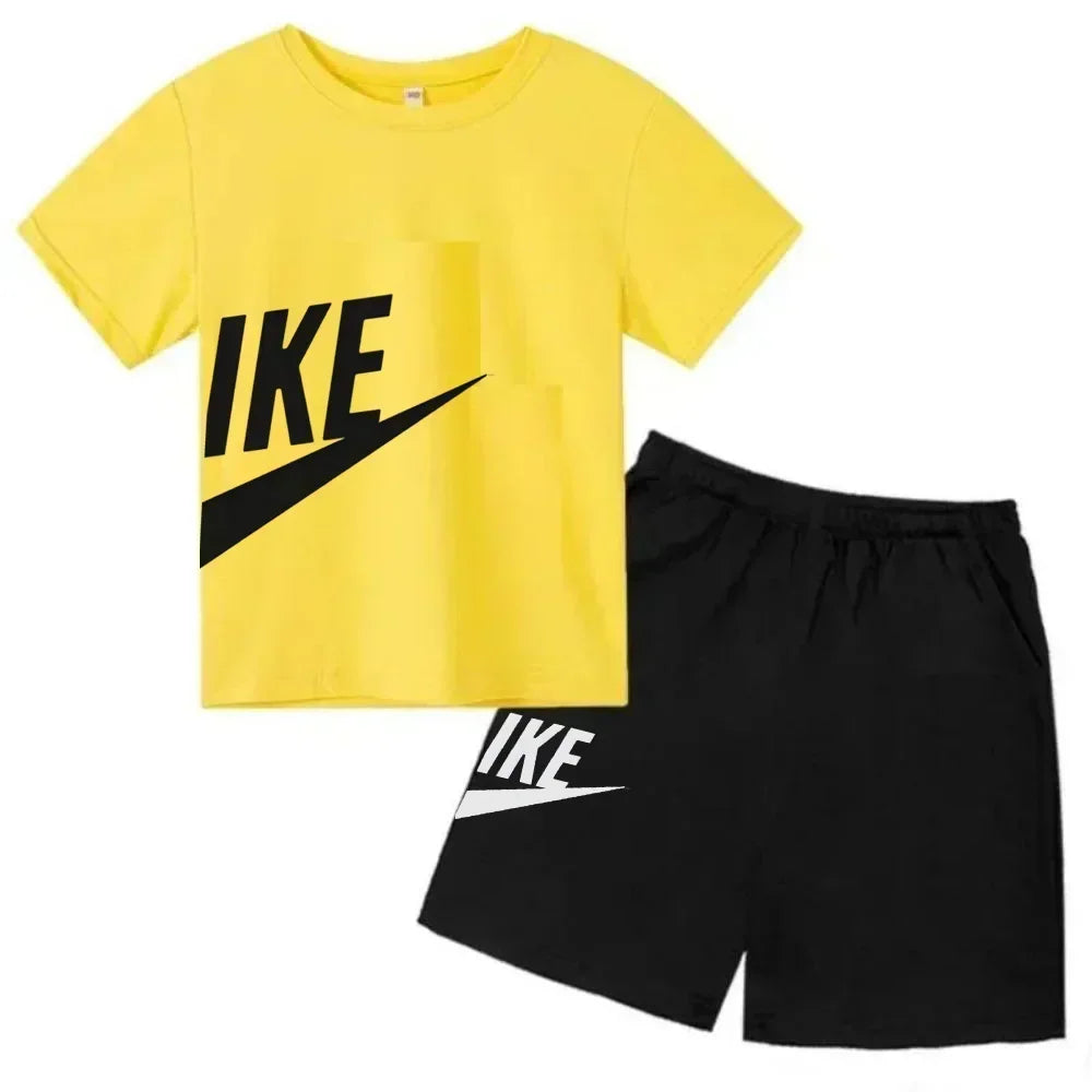 Summer Short Sleeve T Shirt +shorts 2 Piece Set Children Clothes Luxury Brand Print Sport Casual Fashion Boy Girl Kid Tracksuit