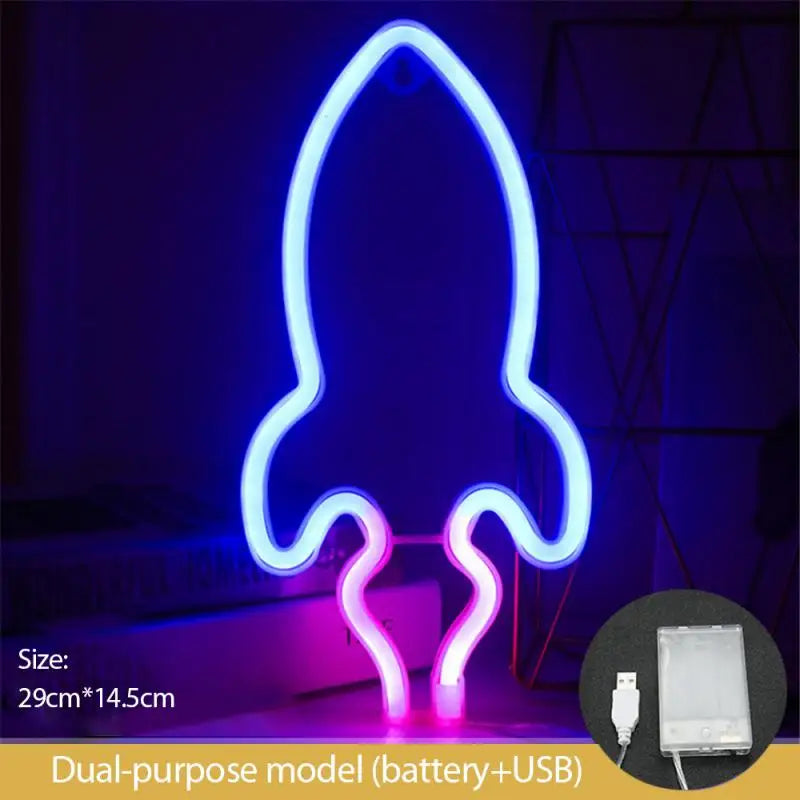 Space Neon Night Light Usb ET Planet Rocket Led Lights 3D Art Night Lights Lamp For Bedroom Wall Neon Led Strip AA Battry