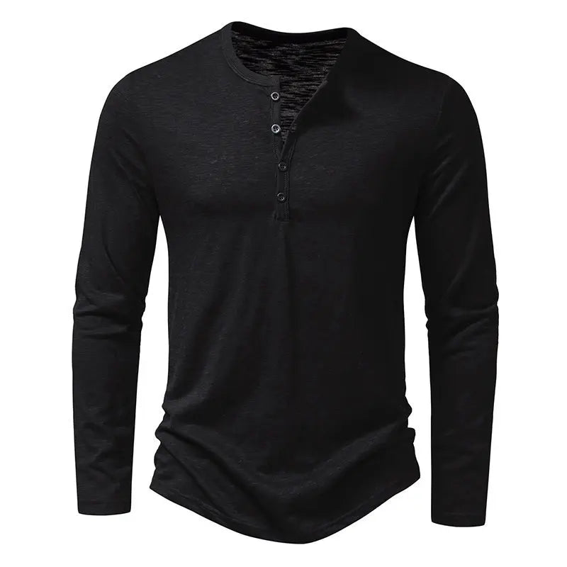 2025 Fashion Men's Long Sleeve T-Shirt Bamboo Cotton Henley Polo Shirt Fashion Men's Long Sleeve T-Shirt tops