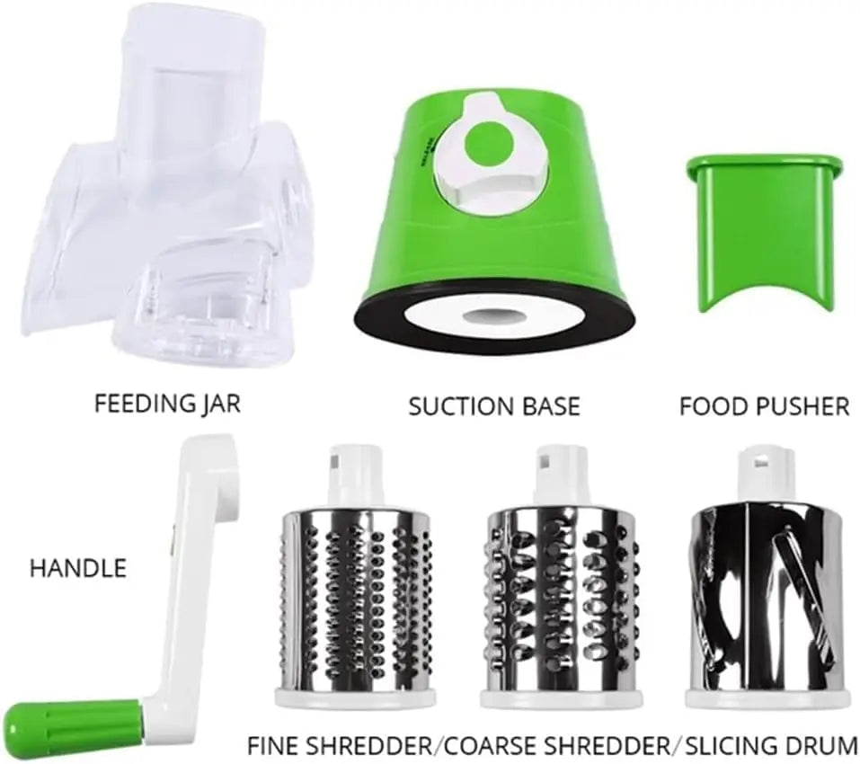 Cheese Grater Rotary, Rotary Grater for Kitchen, 3 in 1 Grater Vegetable Slicer with 3 Drum Blades,Fast Cutting Cheese Shredder