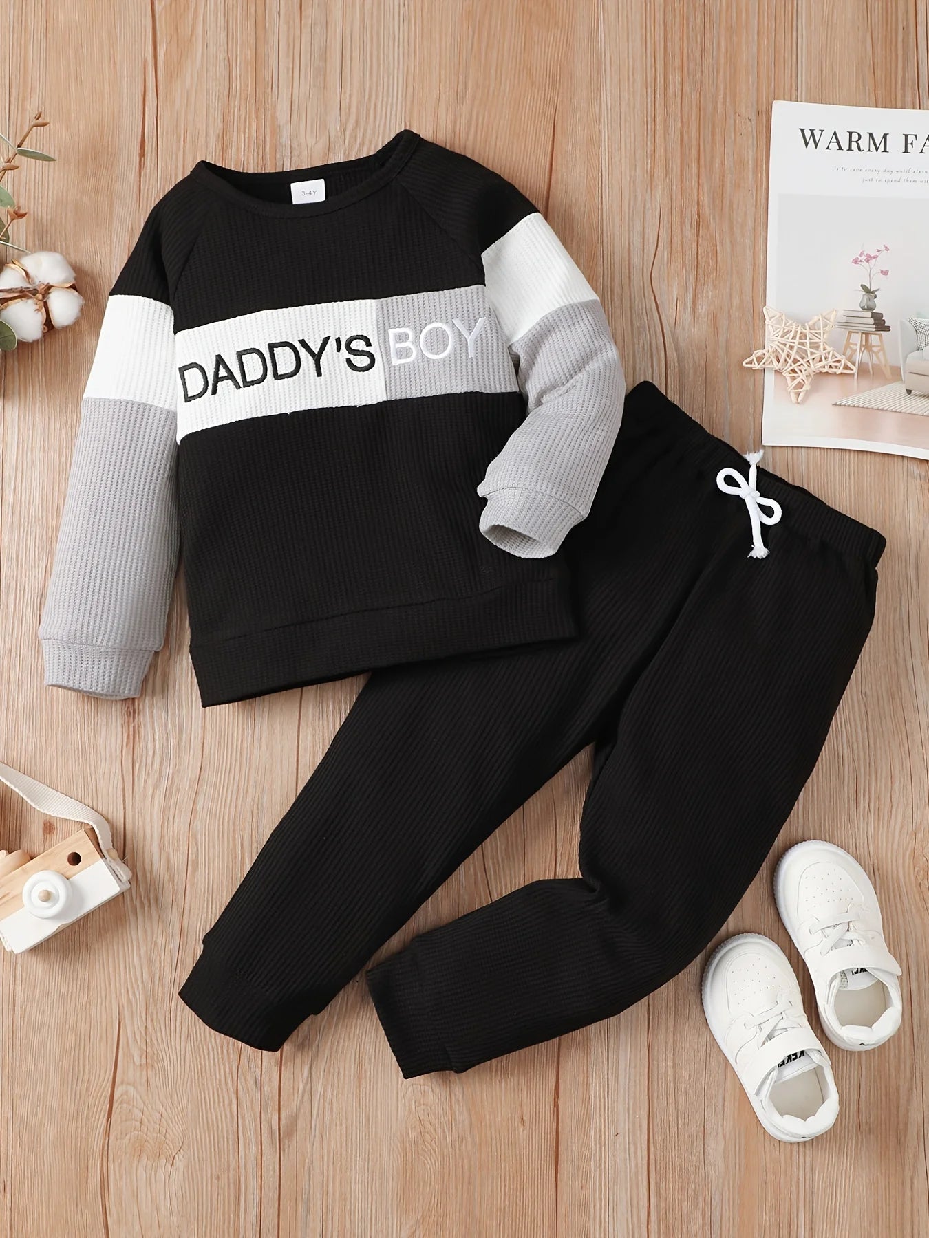 Winter Newborn Infant Baby Boy Long Sleeve Knitted    Soft  Waffle  Letter Casual Fashion Baby Clothing