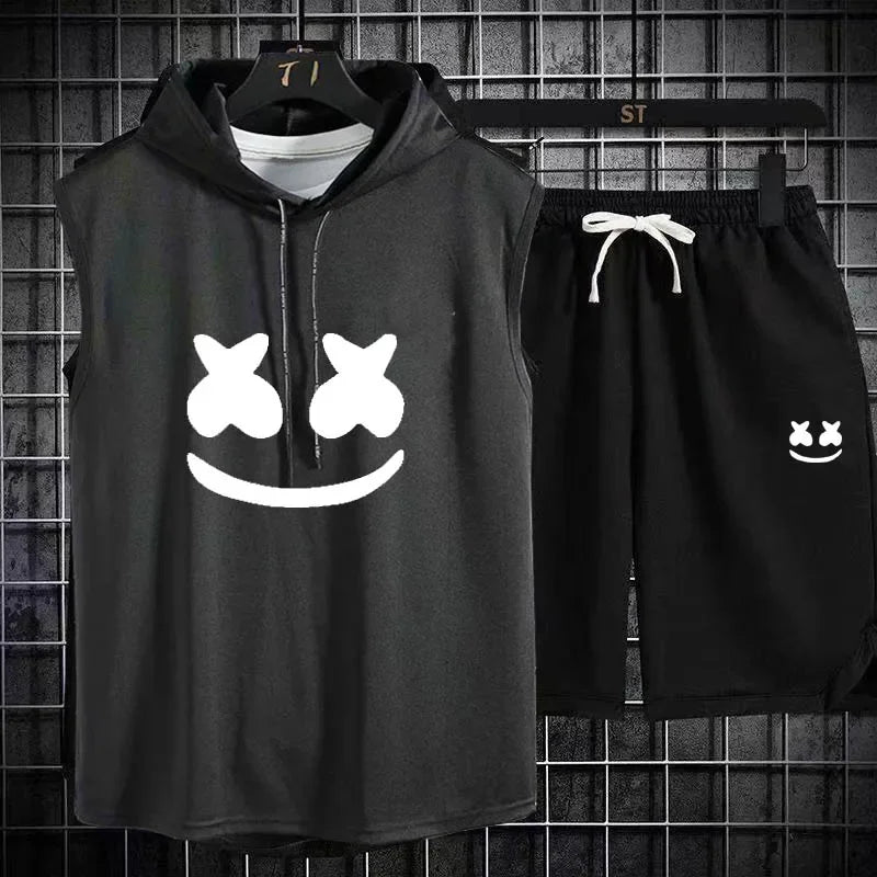 Brand Summer Men's Two Piece Set CasualT-Shirt and Shorts Set Mens Sports Suit Fashion Short Sleeve Tracksuit Hooded T-shirt