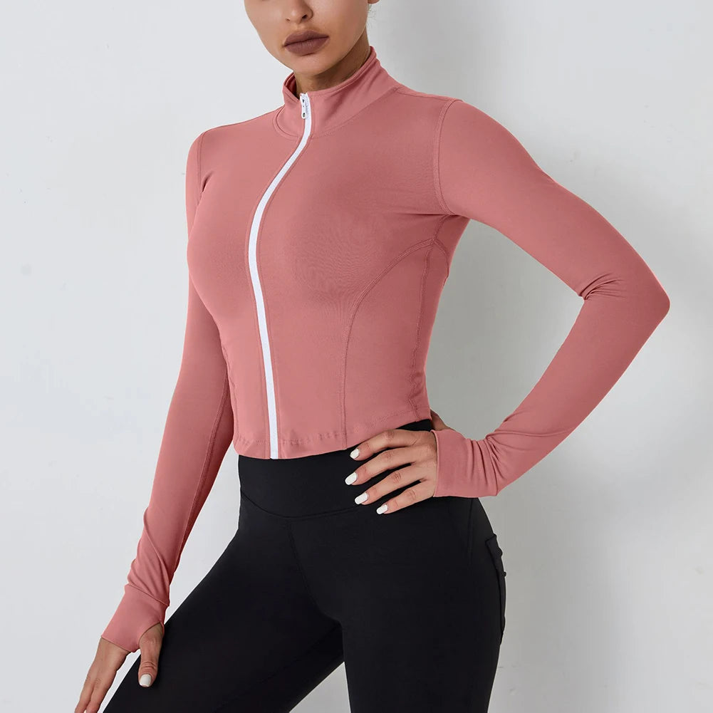 Women's Zip Up Workout Jacket Slim Fit Quick-Dry Long Sleeve Fitness Top for Yoga Running Gym