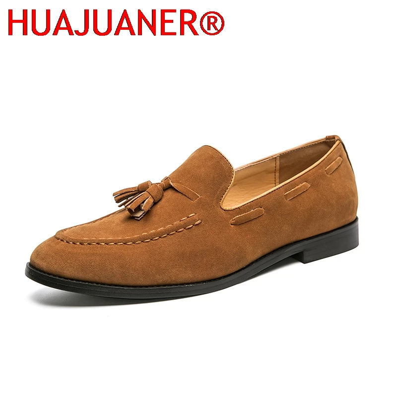 2025 New Spring Soft Suede Loafers for Men Tassel Slip On Leather Casual Shoes Yellow Moccasins Classic Business Shoes Luxury