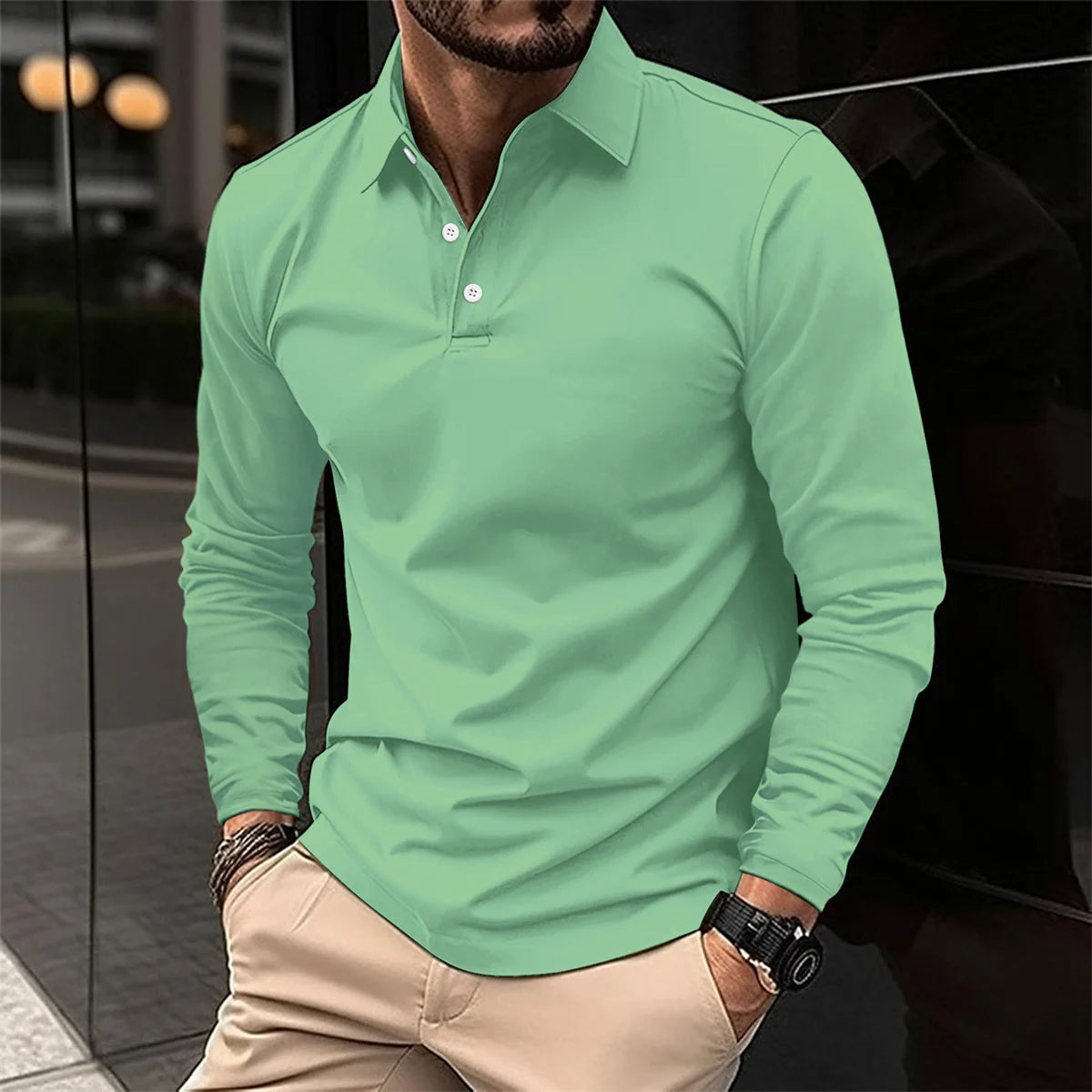 Spring And Autumn Men's Long-Sleeved Pullover Sports Polo Shirt Solid Color Casual Breathable Simple Style Fashion Tops