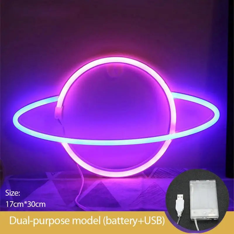 Space Neon Night Light Usb ET Planet Rocket Led Lights 3D Art Night Lights Lamp For Bedroom Wall Neon Led Strip AA Battry