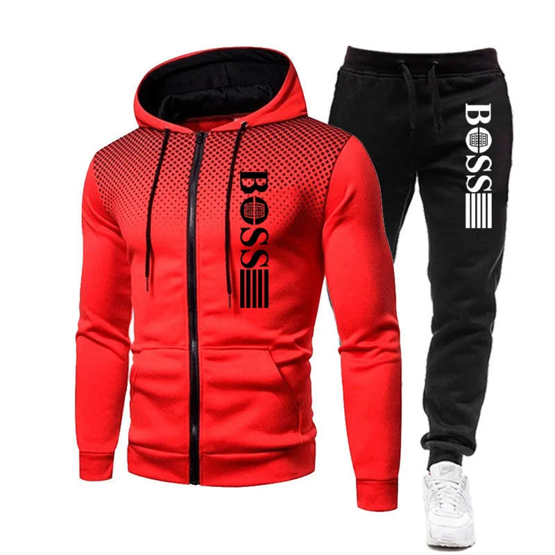 2025 New Men's zippered hoodie + Casual Pants Set for Autumn and Winter fashion Fitness and Warm sportswear Two-piece set