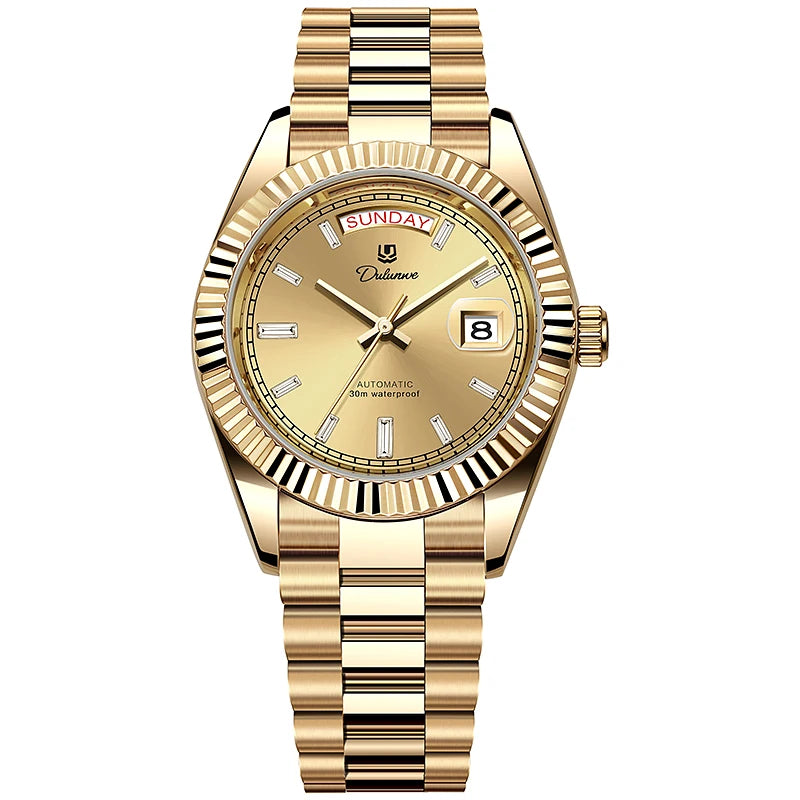 Top Brand Business Men's Watches Luxury Calendar Week Automatic Mechanical Watch for Man Waterproof Gold Stainless Steel