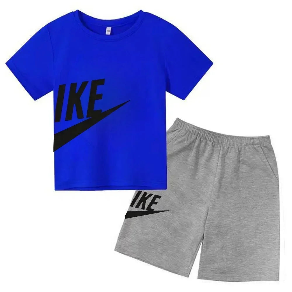 Summer Short Sleeve T Shirt +shorts 2 Piece Set Children Clothes Luxury Brand Print Sport Casual Fashion Boy Girl Kid Tracksuit