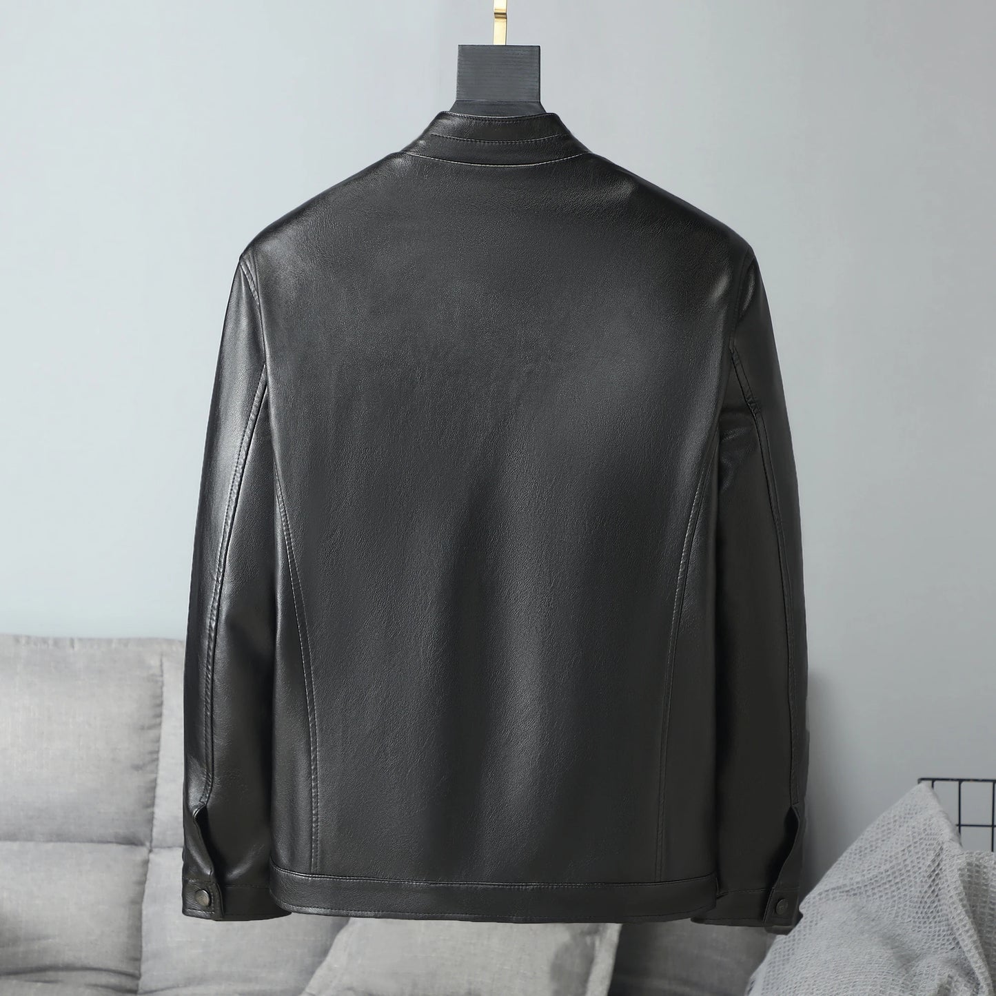 2025 New Autumn Men Leather Jacket Stand Collar Business Casual Relaxed Fit Dads Leather Jacket for Middle Aged Men Comfortable