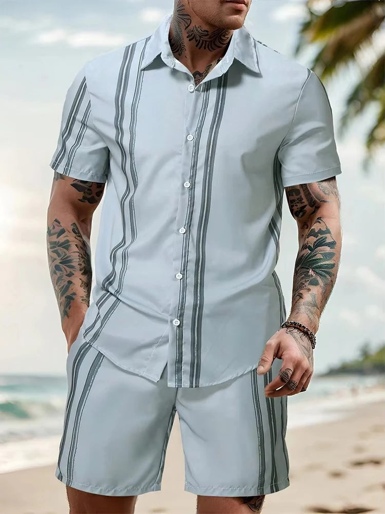 Summer Men's Short Sleeve Shirt And Beach Shorts Set Outdoor Sports Comfortable Men's Shorts Hawaii Men's Travel Casual Shirt