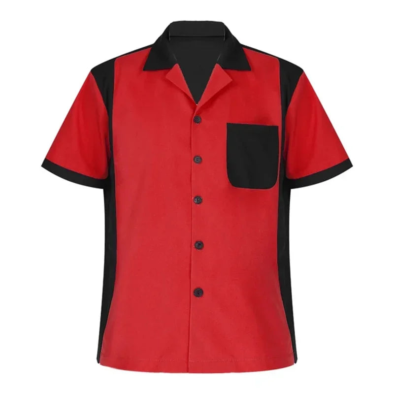 2024 summer new men's bowling shirt Retro short sleeve button casual multi-colored striped notch collar shirt 5XL