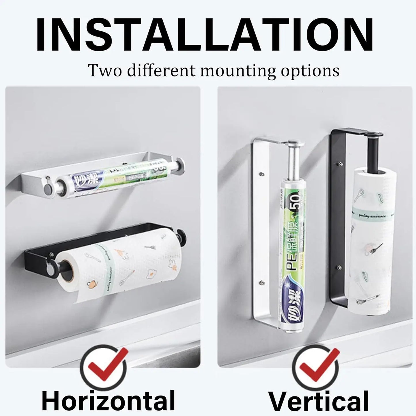 Space Aluminum Kitchen Roll Holder Wall Mounted Paper Towel Holder Kitchen Under Cabinet Roll Paper Holder for Bathroom Kitchen