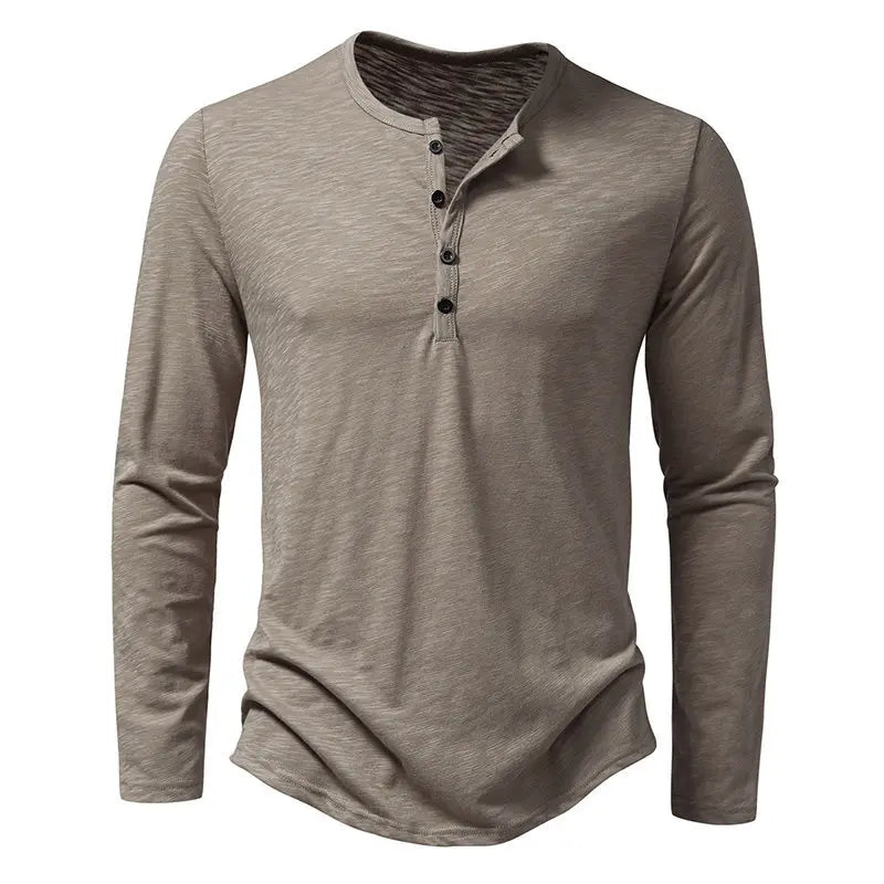 2025 Fashion Men's Long Sleeve T-Shirt Bamboo Cotton Henley Polo Shirt Fashion Men's Long Sleeve T-Shirt tops