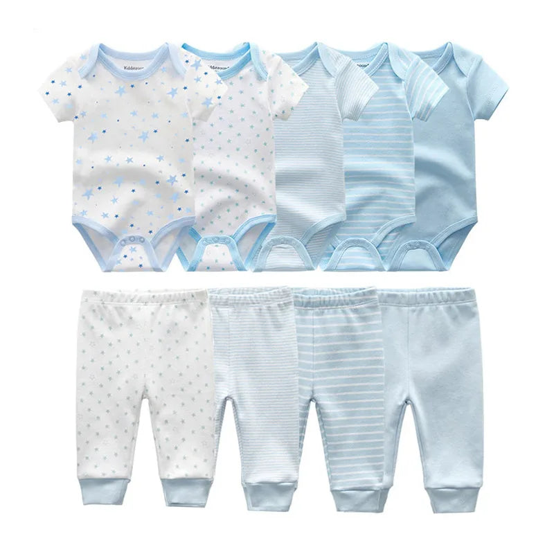 9 Pcs/Lot Unisex Newborn Bodysuits+Pants Clothing Sets Cartoon Cotton Baby Boy Girl Clothes