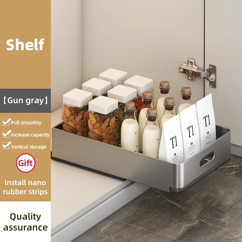 Kitchen Sliding Dish Rack Home Pull-out Drawer Bowl Storage Shelf Dish Drying Storage Box With Sliding Rail Kitchen Storage Rack