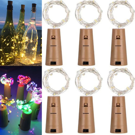 2M Outdoor Waterproof Colorful 20 LED Light String Wine Bottle Decorative Lights for Wedding Christmas Garden Decor  6pcs LED