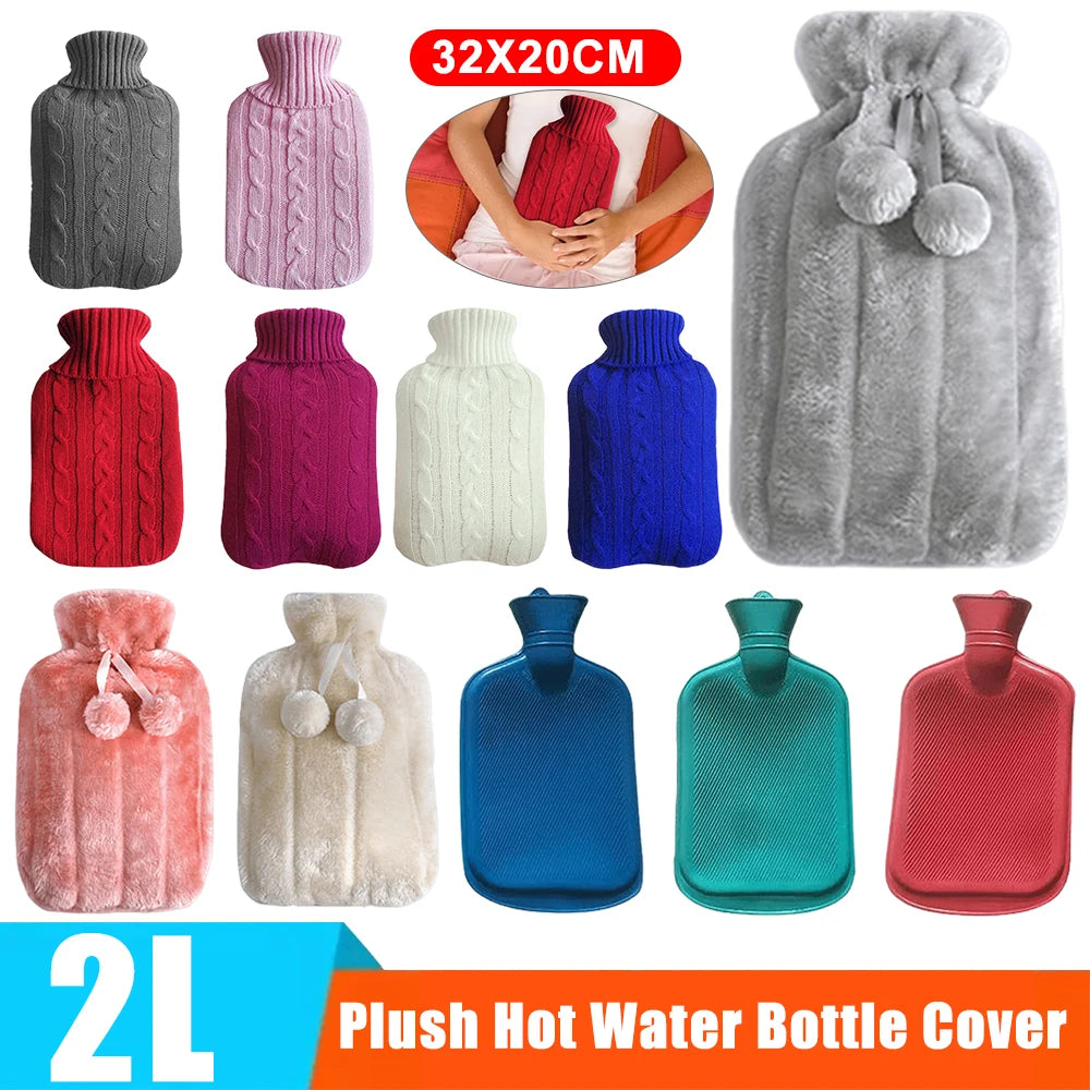2L Hot Water Bottle Cover Rubber Hot Water Bags Winter Plush Hand & Feet Warmer Explosion-Proof Water Bottle Cover For Hot Water
