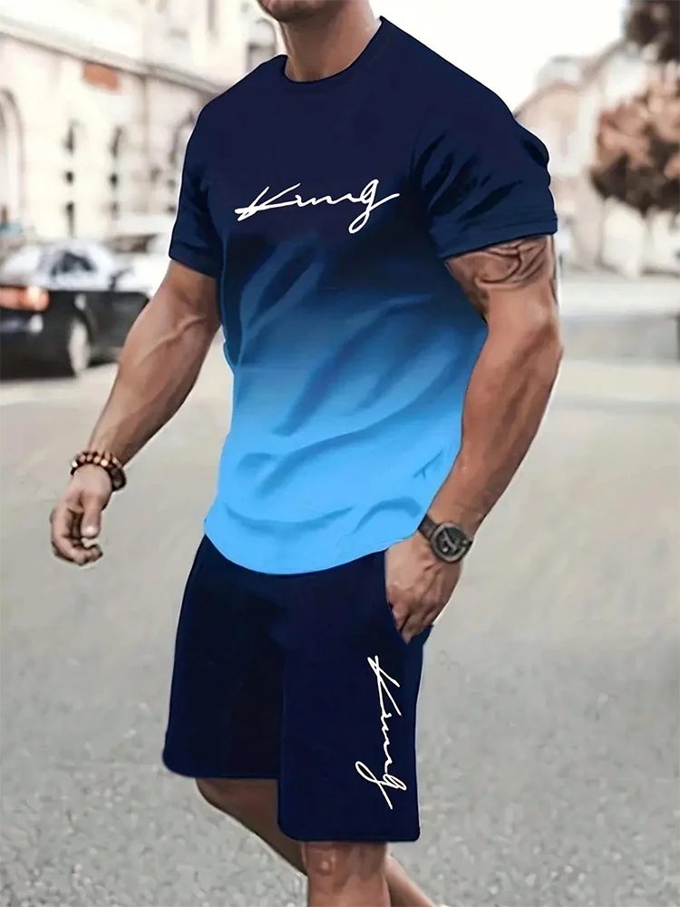 2025 Mens Summer Casual Suit Textured Printed Mixed Color Short Sleeve Outdoor Street Fashion Shorts Two Piece Pocket Loose Suit