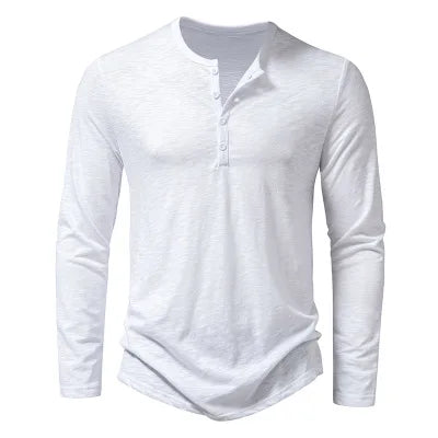 2025 Fashion Men's Long Sleeve T-Shirt Bamboo Cotton Henley Polo Shirt Fashion Men's Long Sleeve T-Shirt tops