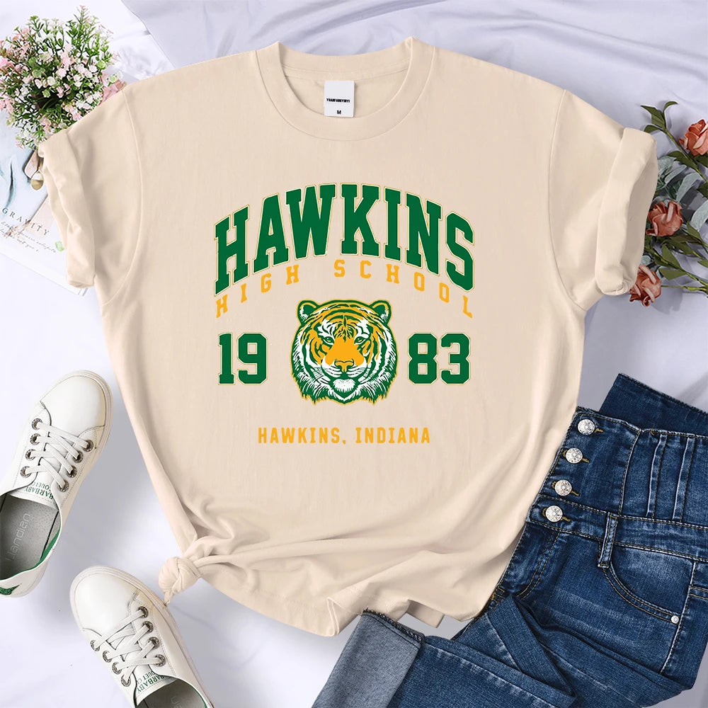 Hawkins High School 1983 Print Female T-Shirt Fitted Harajuku Tee Shirts Street Fashion Streetwear Casual Crewneck Tshirt Women