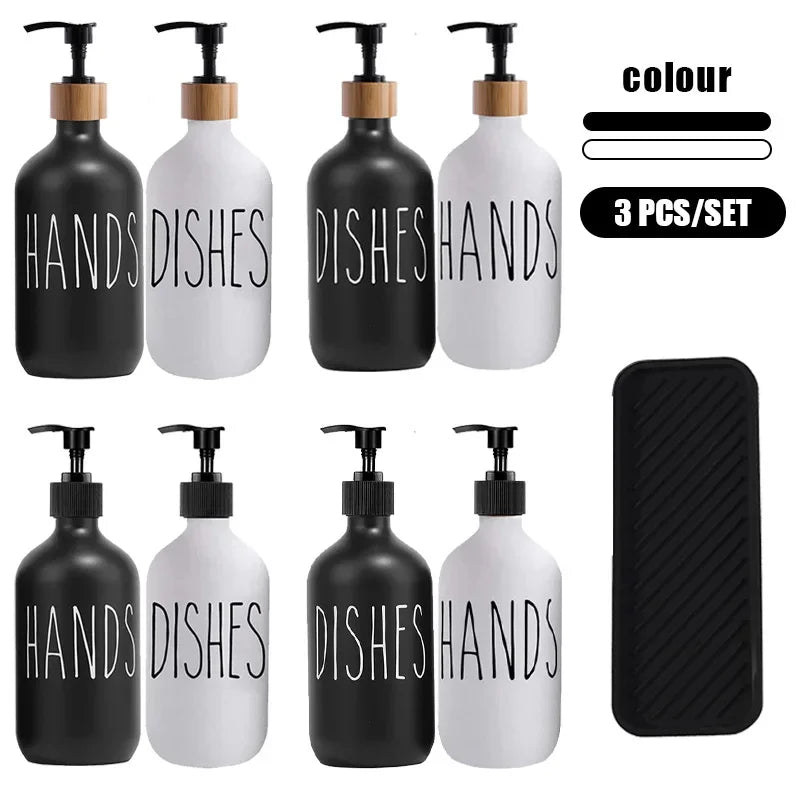 2Pcs 500ml Hand Dish Soap Dispenser Empty Pump Bottle, Farmhouse Kitchen Counter Decor Organization with Silicone OR Bamboo Try