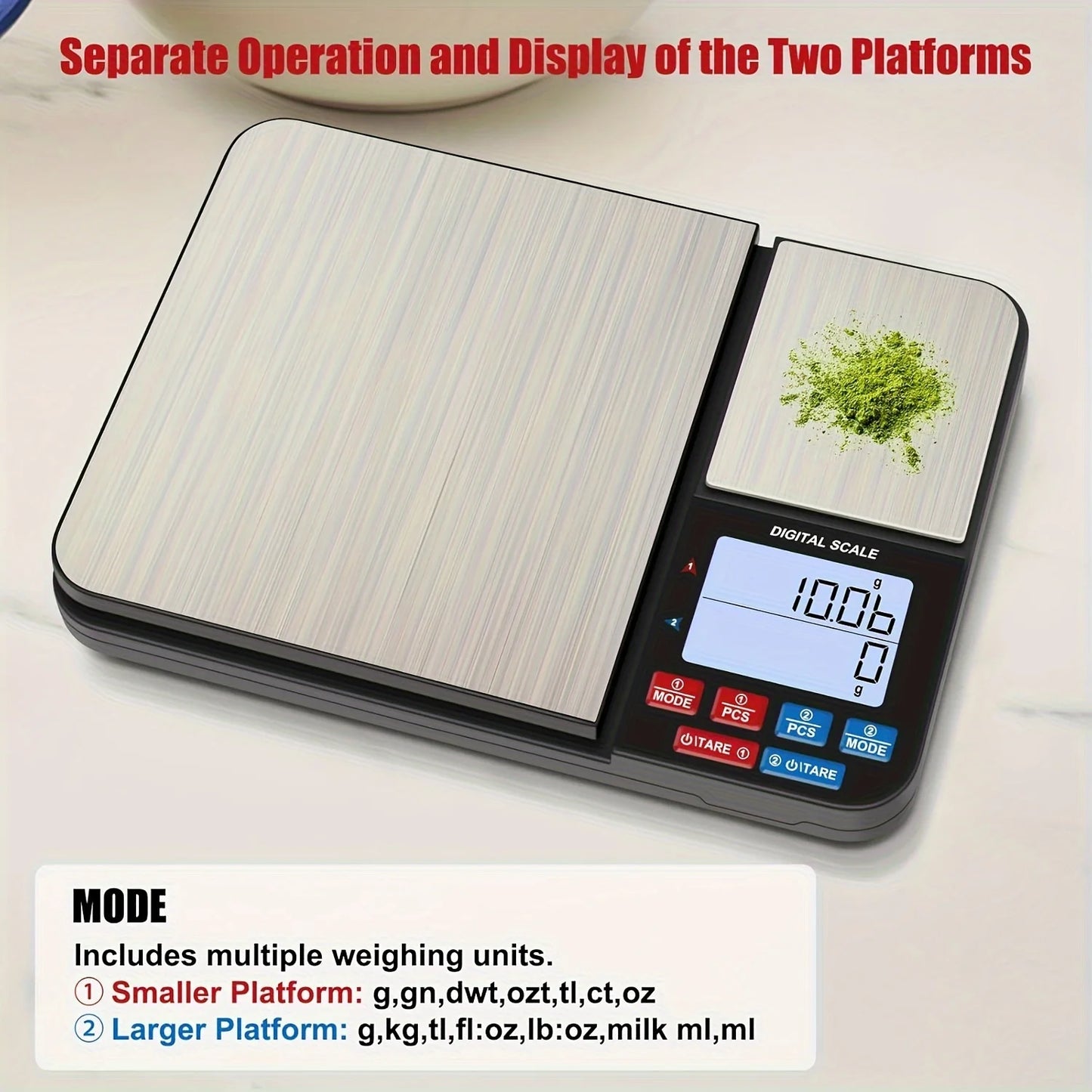 1 Piece Large Dual Platform Digital Kitchen Scale, Two Accuracies 0.01 g/0.001 oz and 0.1 g/0.01 oz, Maximum Capacity 5 kg/11 lb