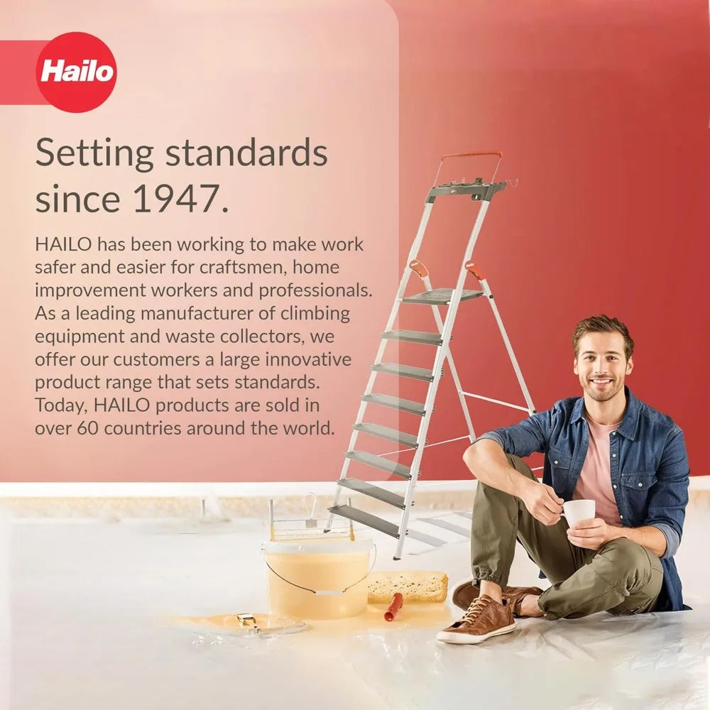 Folding Step Ladder, Non-Slip 8 Step Ladder for Garage, Home & Kitchen, L100, Silver/Black