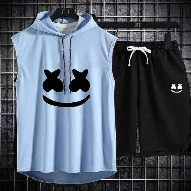 Brand Summer Men's Two Piece Set CasualT-Shirt and Shorts Set Mens Sports Suit Fashion Short Sleeve Tracksuit Hooded T-shirt
