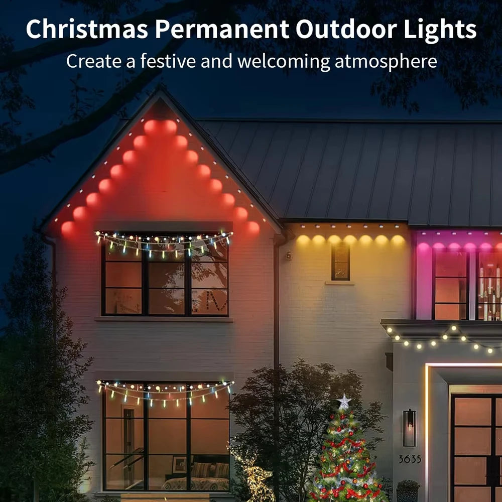 300FT 180LED Permanent Outdoor Eaves LED Lights Waterproof RGB String Lights DIY Scene Christmas Birthday Holiday Party Lighting