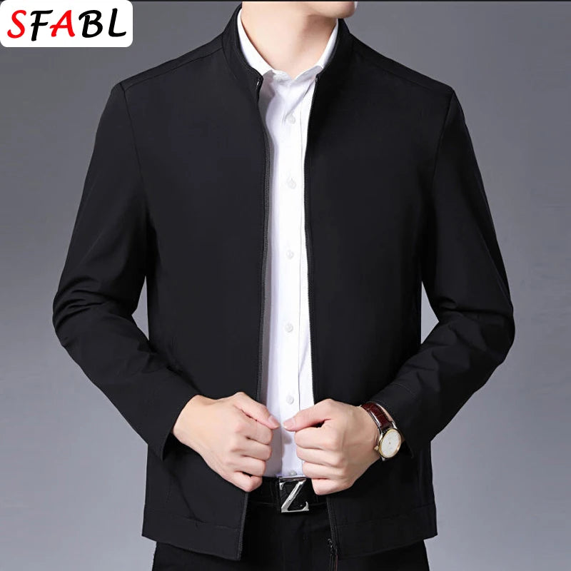 Solid Quality Men's Jacket Business Casual Luxury Blazer for Men Zipper Jacket Office Dress Coat Spring Autumn New Outerwear 3XL