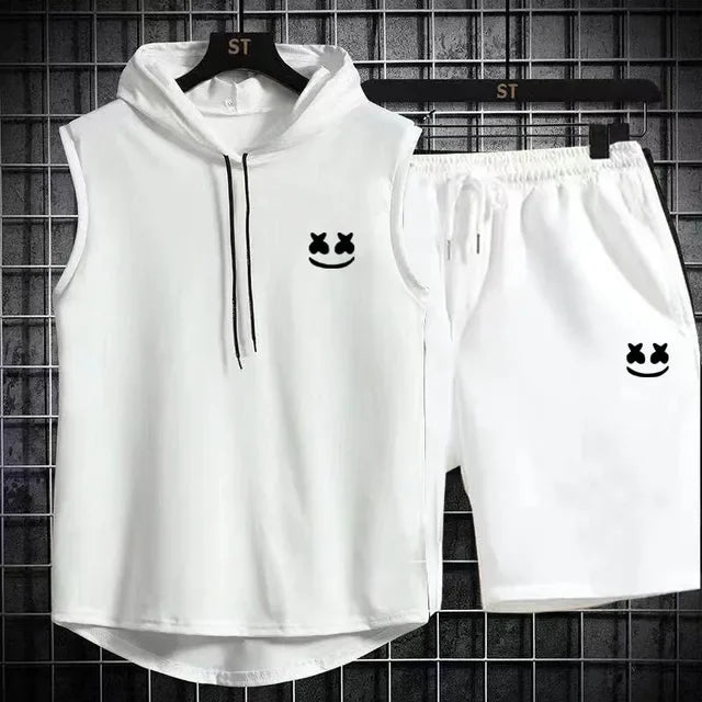 Brand Summer Men's Two Piece Set CasualT-Shirt and Shorts Set Mens Sports Suit Fashion Short Sleeve Tracksuit Hooded T-shirt