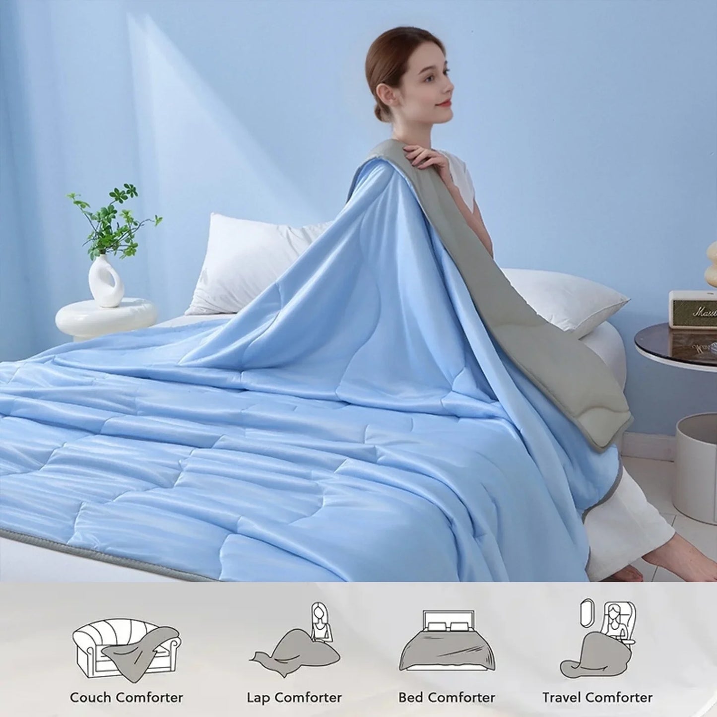 3-in-1 Lightweight Summer AC Quilt with Wave-Quilt Tech & Skin-Friendly Fabric | All-Season Dorm/Home Cooling Bedding