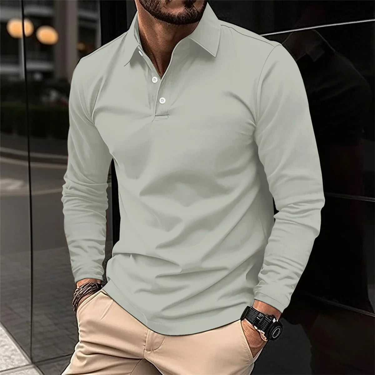 Spring And Autumn Men's Long-Sleeved Pullover Sports Polo Shirt Solid Color Casual Breathable Simple Style Fashion Tops