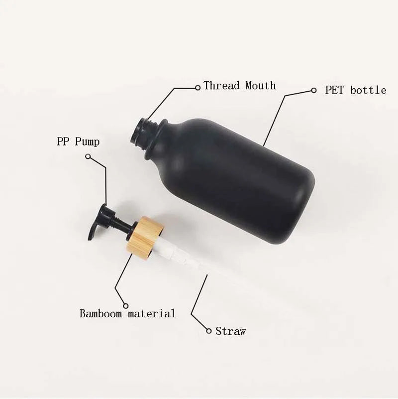 1PCS 300/500ML Bamboo Pump Dispenser Bathroom Shampoo Dish Soap Bottle Lotion Refillable Shower Gel Liquid Frosted Container