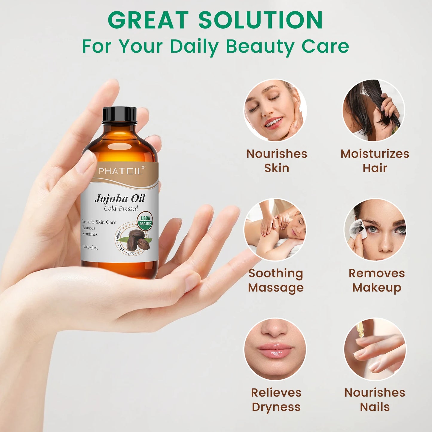 PHATOIL 118ml Organic Jojoba Oil Cold Pressed Pure Natural Rosehip Seed Carrier Oil Moisturizing for Face, Hair, Skin & Nails