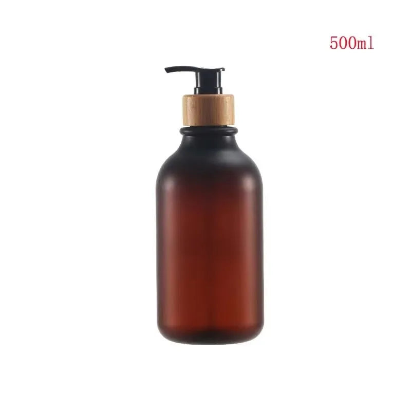 1PCS 300/500ML Bamboo Pump Dispenser Bathroom Shampoo Dish Soap Bottle Lotion Refillable Shower Gel Liquid Frosted Container