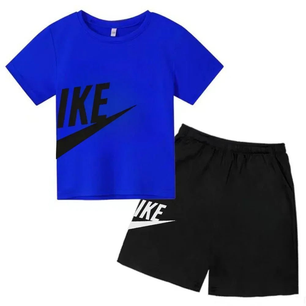Summer Short Sleeve T Shirt +shorts 2 Piece Set Children Clothes Luxury Brand Print Sport Casual Fashion Boy Girl Kid Tracksuit
