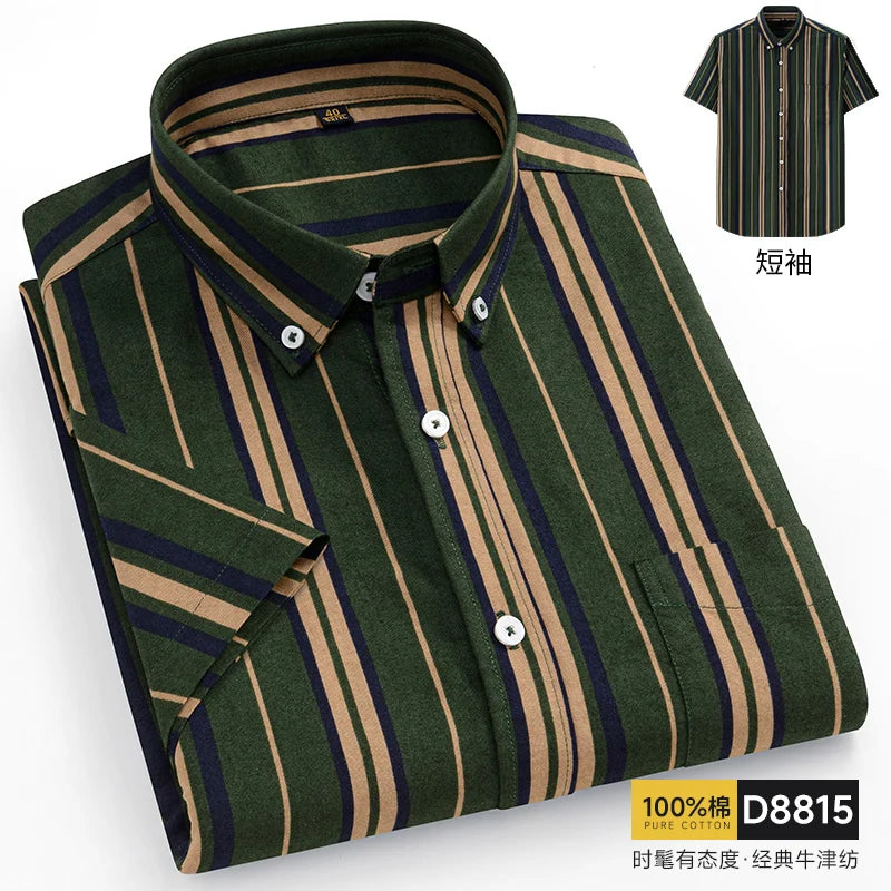 Summer 100% Pure Cotton Men Shirts Short Sleeve Dress Shirts Male Slim Social Business Blouse Solid Color Oxford Shirt 7XL 8XL