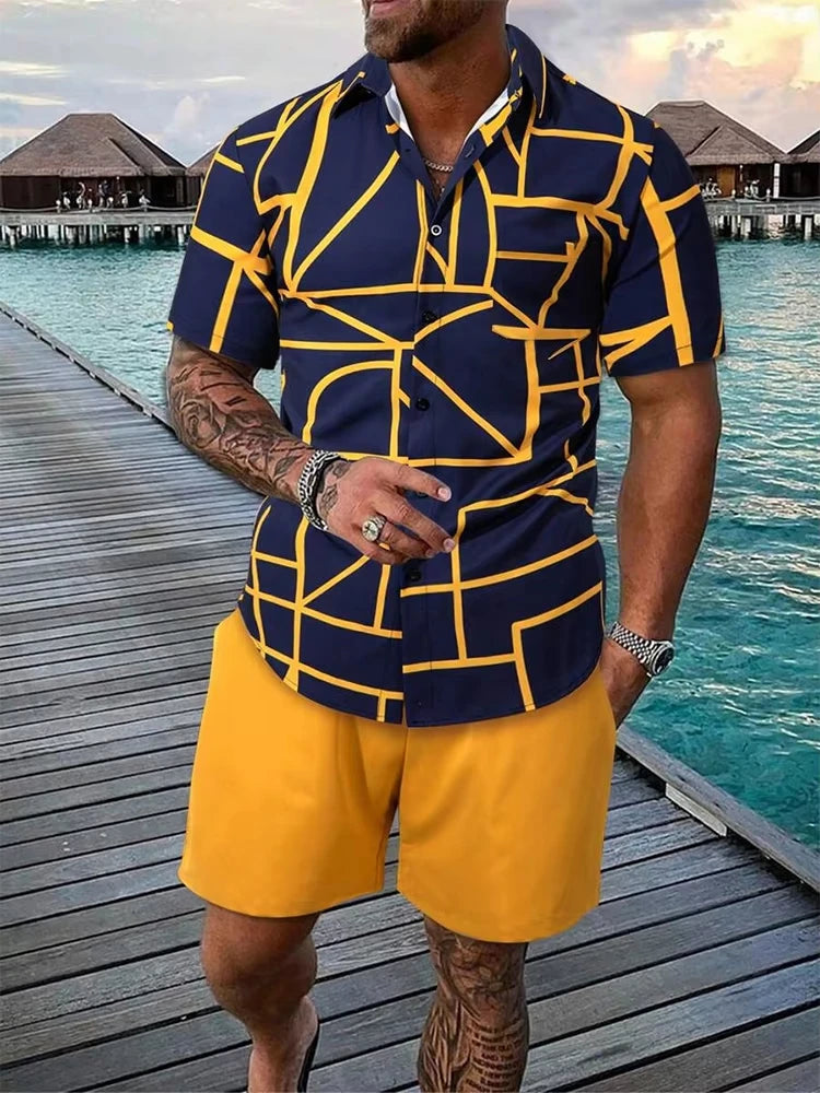 Summer Men's Short Sleeve Shirt And Beach Shorts Set Outdoor Sports Comfortable Men's Shorts Hawaii Men's Travel Casual Shirt